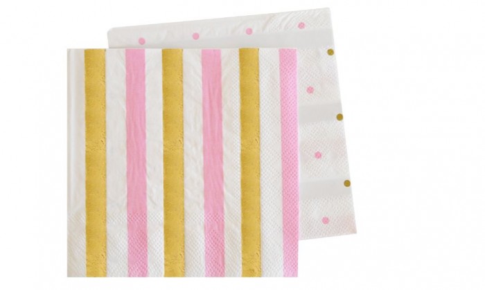 Gold & Pink Stripe/Spots Napkins